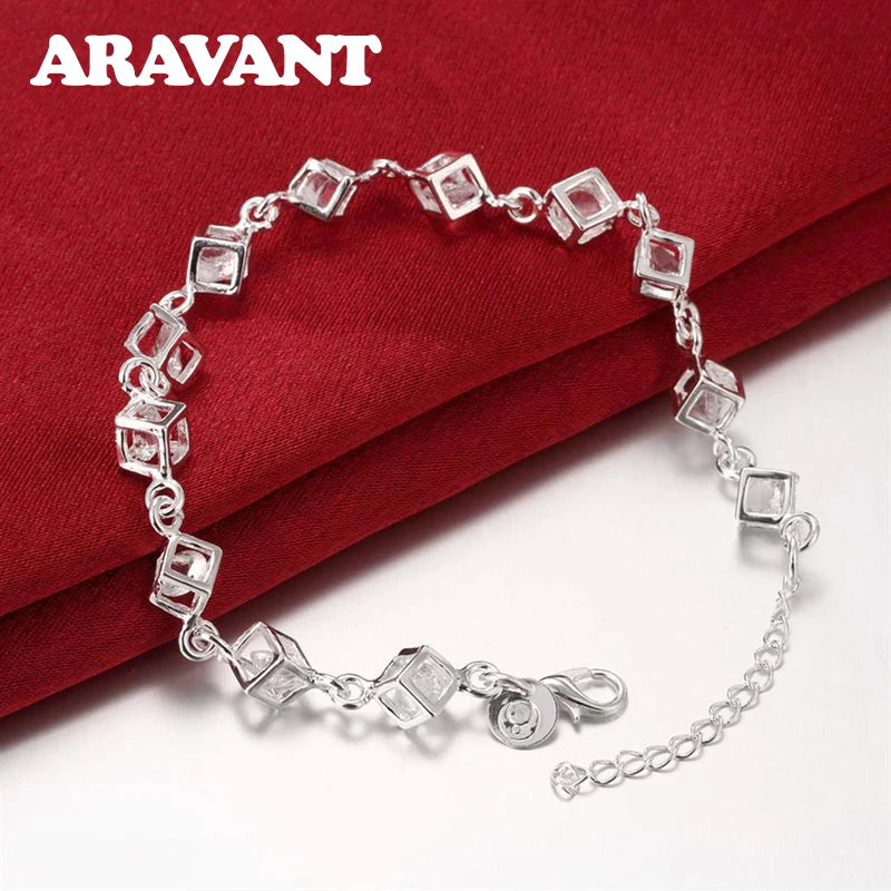 925 Silver Square Zircon Bracelet Chains For Women