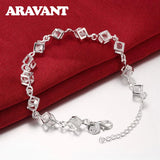 925 Silver Square Zircon Bracelet Chains For Women