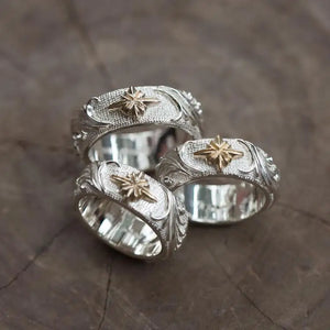 925 Silver Star Fire Liao Retro Couple Ring Jewelry