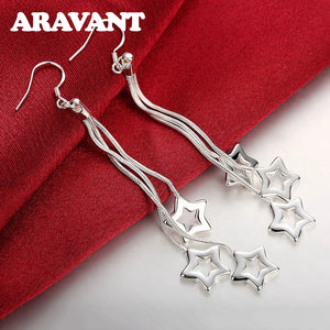 925 Silver Star Long Chain Drop Earrings For Women