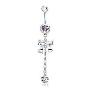 925 Silver Belly Button Clear Diamond Bezel Piercing Navel Ring