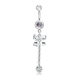 925 Silver Belly Button Clear Diamond Bezel Piercing Navel Ring