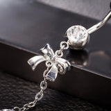 925 Silver Belly Button Clear Diamond Bezel Piercing Navel Ring