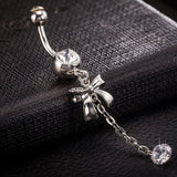 925 Silver Belly Button Clear Diamond Bezel Piercing Navel Ring