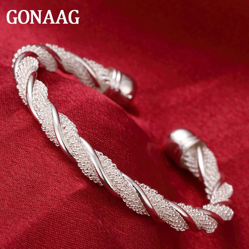 925 Silver Mesh Wide Braided Bracelet Bangle Chain Wristband Jewelry