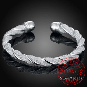925 Silver Mesh Braided Bracelet Bangle Chain Wristband