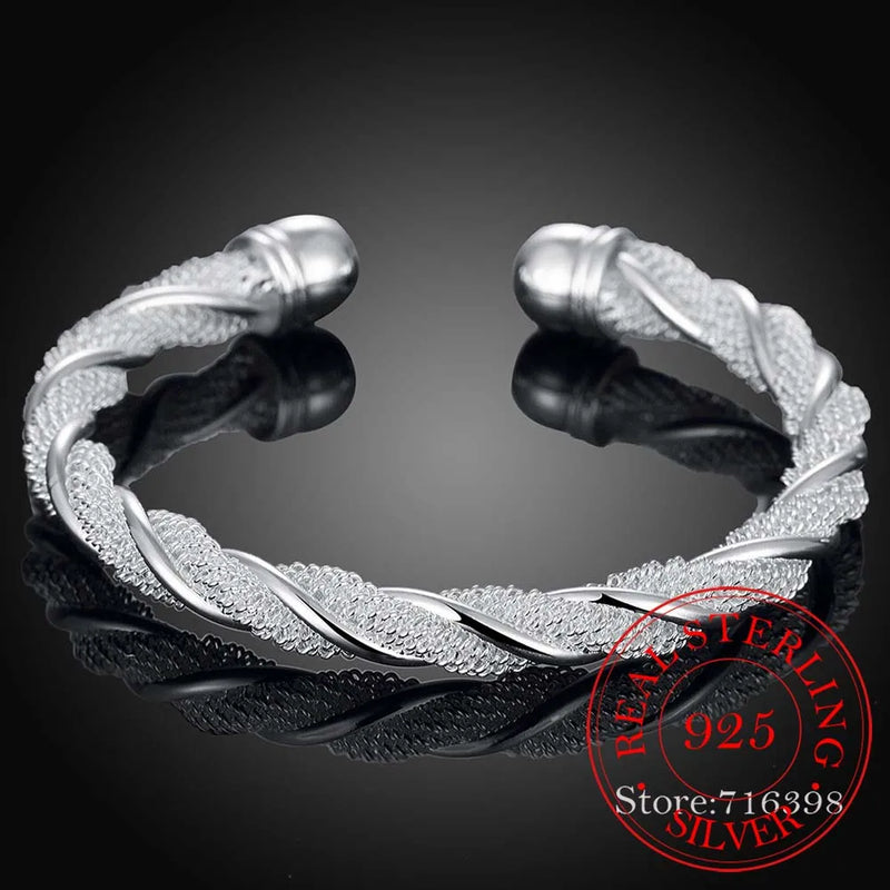 925 Silver Mesh Braided Bracelet Bangle Chain Wristband