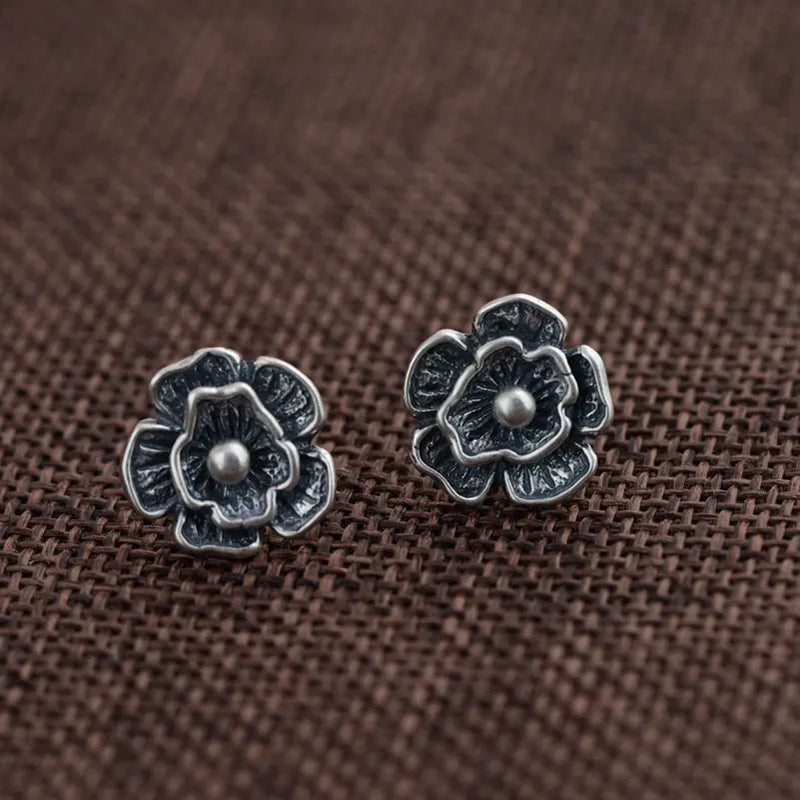 925 Silver Stud Earrings Clover Flower S925 Sterling Silver Vintage