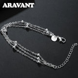 925 Silver Three Layer Beads Chain Bracelet Wedding Jewelry