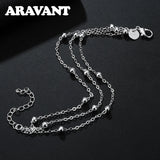 925 Silver Three Layer Beads Chain Bracelet Wedding Jewelry