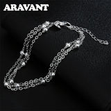 925 Silver Three Layer Beads Chain Bracelet Wedding Jewelry