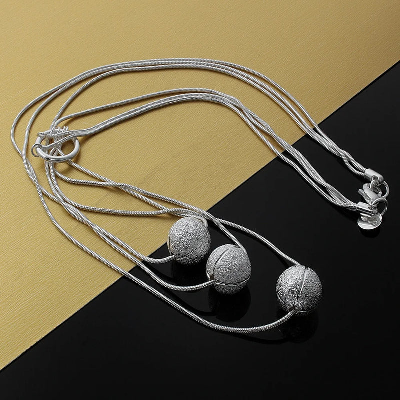 925 Silver 3 Layer Sanding Ball Choker Necklace Chains for Women