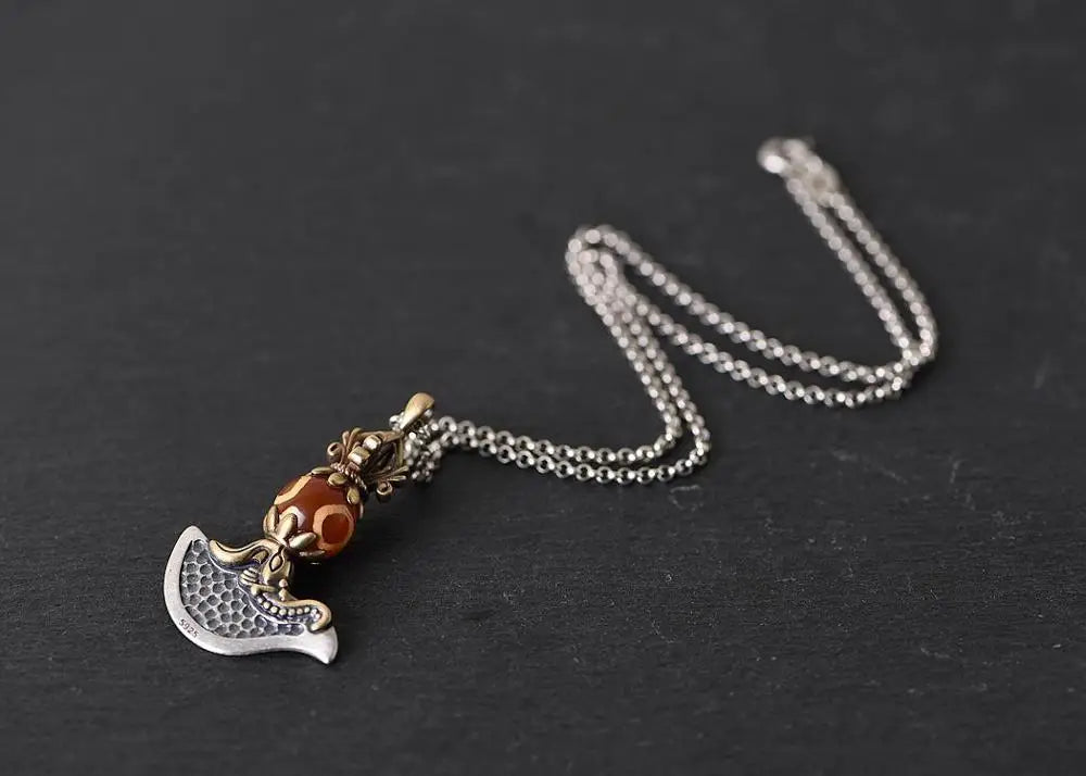 Vintage Sterling Silver Onyx-Eyed Dorje Amulet Pendant