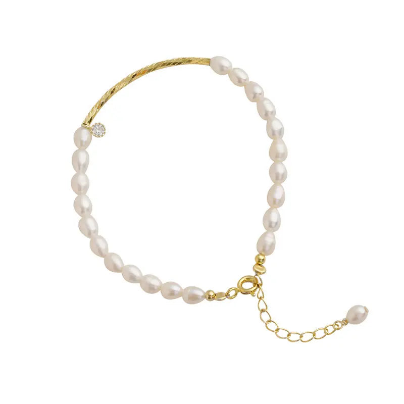 925 Silver Tiny Natural Pearl Bracelet Vintage Jewelry