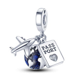 925 Silver Travel Charms Passport Plane Beads for Bracelet DIY Jewelry Gift