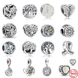 925 Silver Tree Love Ribbon Tie Leaves Charm Bracelet DIY
