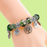 925 Silver Tree of Life Crystal Glass Bead Bracelet with Safety Chain