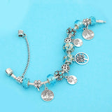 925 Silver Tree of Life Crystal Glass Bead Bracelet with Safety Chain