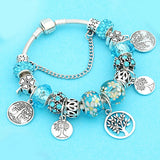 925 Silver Tree of Life Crystal Glass Bead Bracelet with Safety Chain