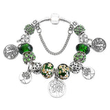 925 Silver Tree of Life Crystal Glass Bead Bracelet with Safety Chain