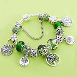 925 Silver Tree of Life Crystal Glass Bead Bracelet with Safety Chain