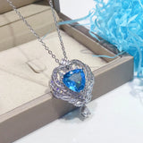 925 Silver Aquamarine Angel Wing Pendant Necklace For Women