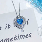 925 Silver Aquamarine Angel Wing Pendant Necklace For Women