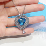 925 Silver Aquamarine Angel Wing Pendant Necklace For Women