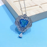 925 Silver Aquamarine Angel Wing Pendant Necklace For Women