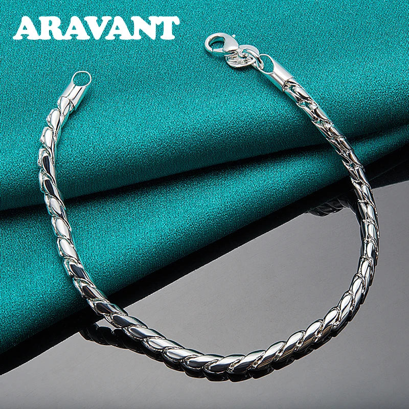 925 Silver Twist Bracelet Men Women