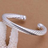 925 Silver Rope Cuff Bracelet Bangle for Women