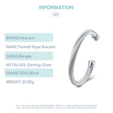 925 Silver Rope Cuff Bracelet Bangle for Women