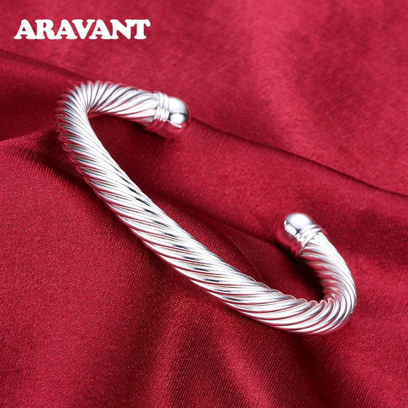 925 Silver Rope Cuff Bracelet Bangle for Women
