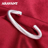 925 Silver Rope Cuff Bracelet Bangle for Women