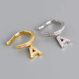 925 Silver A Letter Ear Cuff Clip On No Piercing Hoop Earring