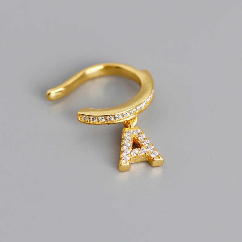925 Silver A Letter Ear Cuff Clip On No Piercing Hoop Earring