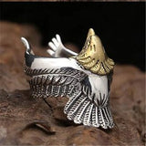925 Silver Golden Eagle Head Open Ring for Men Rock Punk Animal Jewelry