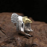 925 Silver Golden Eagle Head Open Ring for Men Rock Punk Animal Jewelry