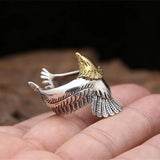 925 Silver Golden Eagle Head Open Ring for Men Rock Punk Animal Jewelry
