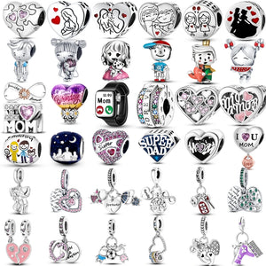 925 Silver Family Forever Beads Charm for Bracelet Necklace