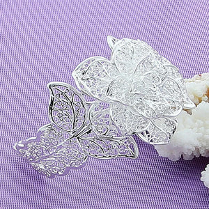 925 Silver Vintage Big Flower Open Cuff Bracelet Bangles For Women