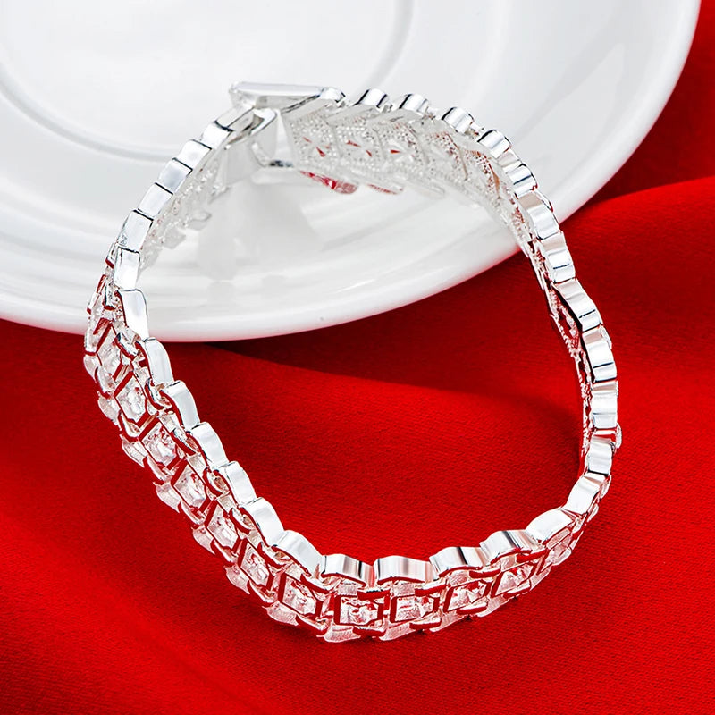 925 Silver Vintage Wide Chain Bracelet for Women