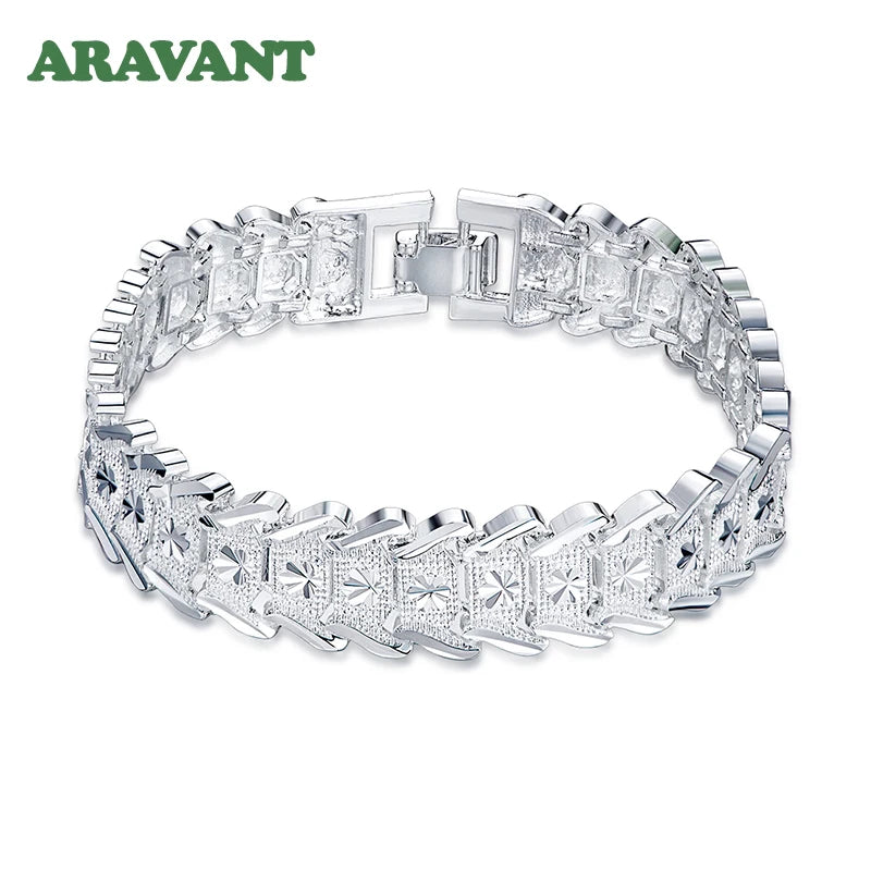 925 Silver Vintage Wide Chain Bracelet for Women