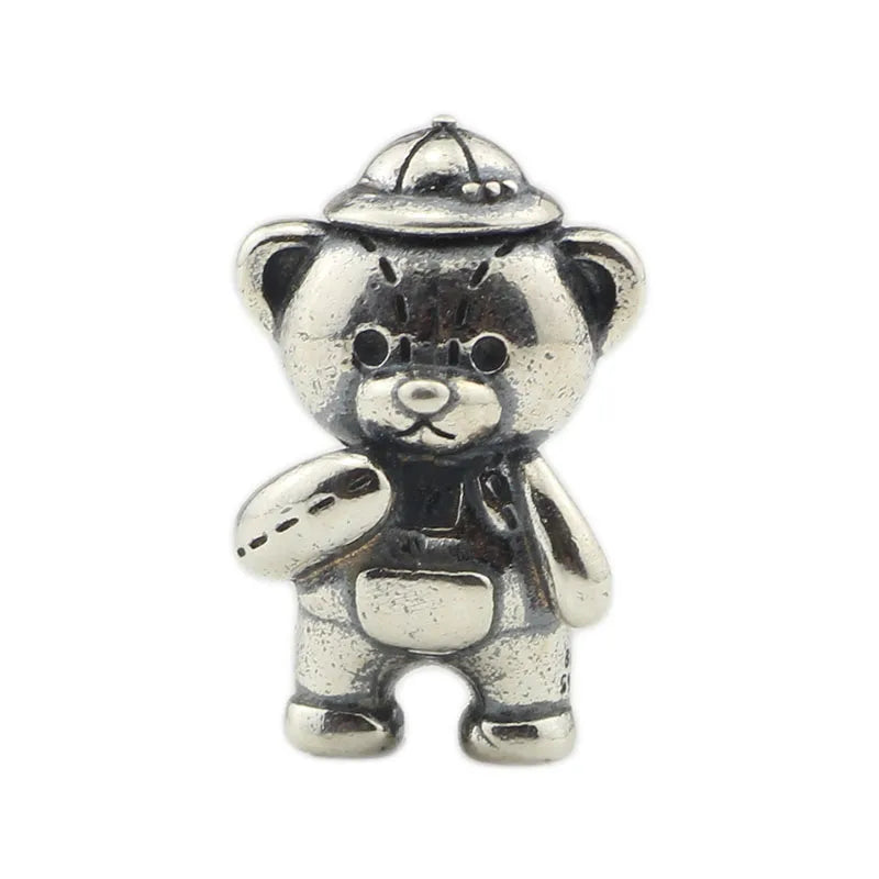 925 Silver Vintage Kindergarten Schoolbag Bear European Troll 3.0mm Bracelet