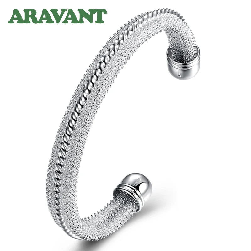 925 Silver Vintage Open Cuff Bracelet Wedding Jewelry