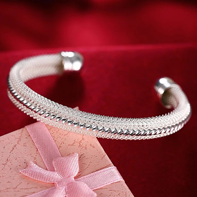 925 Silver Vintage Open Cuff Bracelet Wedding Jewelry