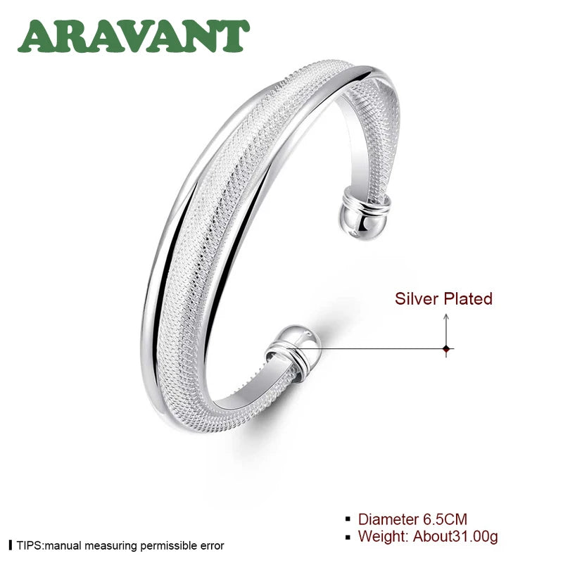 925 Silver Vintage Open Cuff Bracelet&Bangles For Women Jewelry