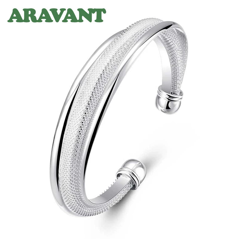 925 Silver Vintage Open Cuff Bracelet&Bangles For Women Jewelry