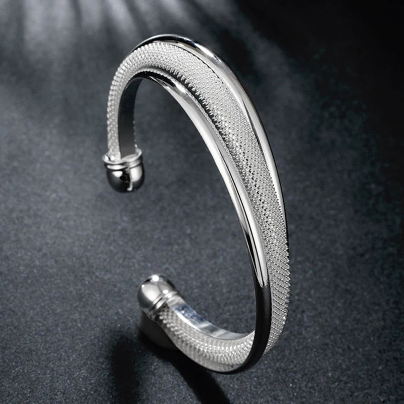 925 Silver Vintage Open Cuff Bracelet&Bangles For Women Jewelry