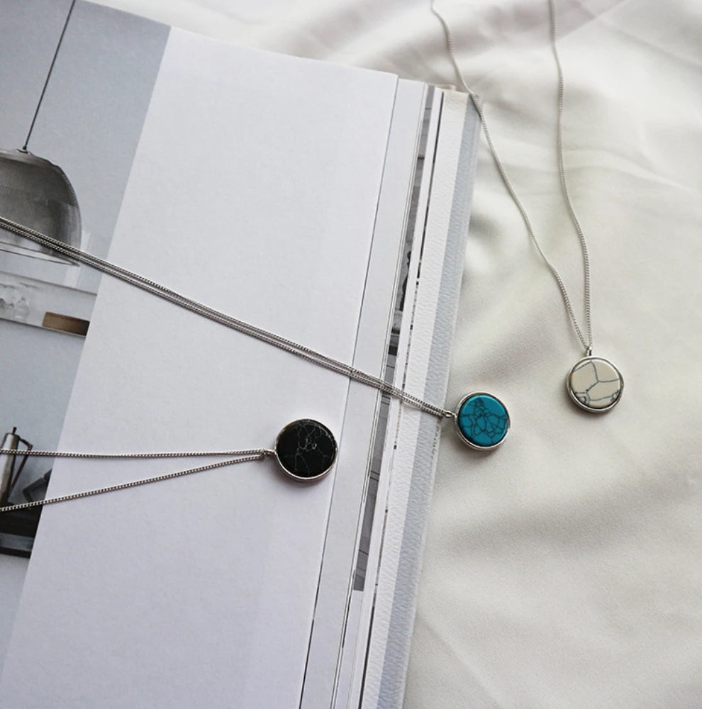 Vintage Round Turquoise Pendant Necklace for Women